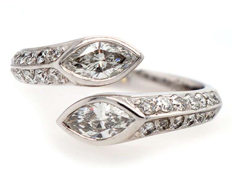 0.90ctw Marquise and Round Diamond Bypass Ring in 18K