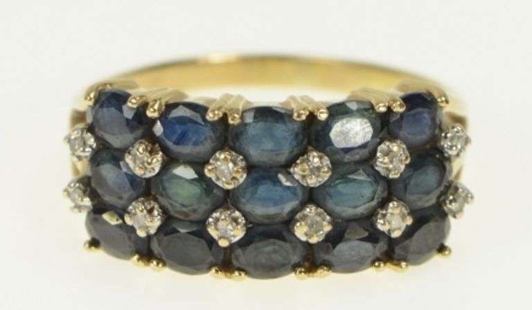 14K Yellow Gold Natural Sapphire Diamond Squared Statement Ring