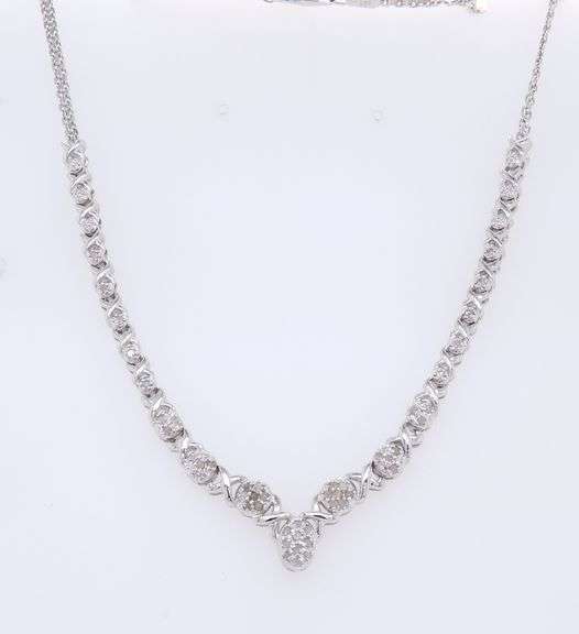 Sterling Silver Beautiful V Necklace With Diamond Pave.