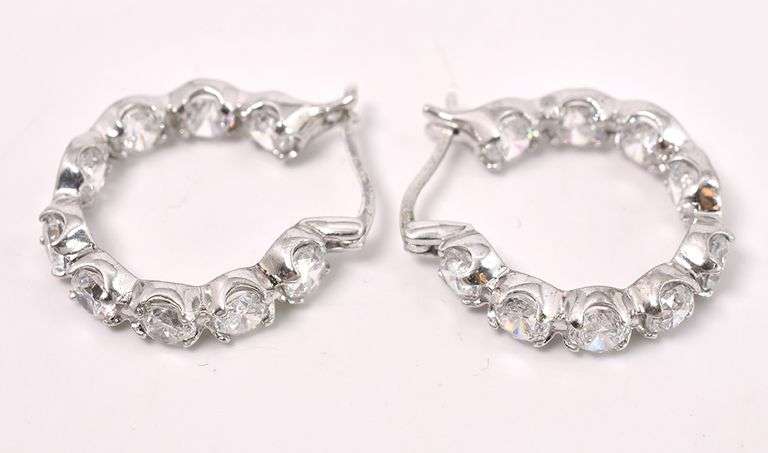 CZ Hoop Earrings In Sterling Silver