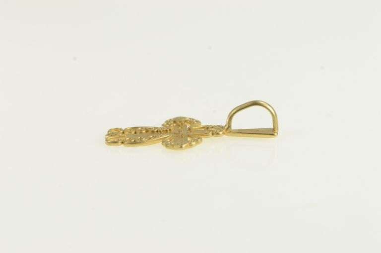 14K Yellow Gold Cross Filigree Diamond Cut Detail Faith Pendant