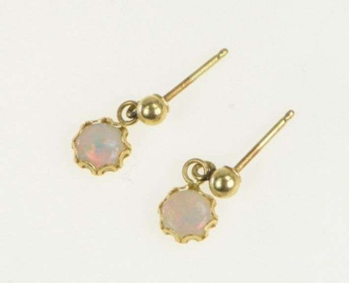 14K Yellow Gold Natural Opal Vintage Dangle Statement Stud Earrings