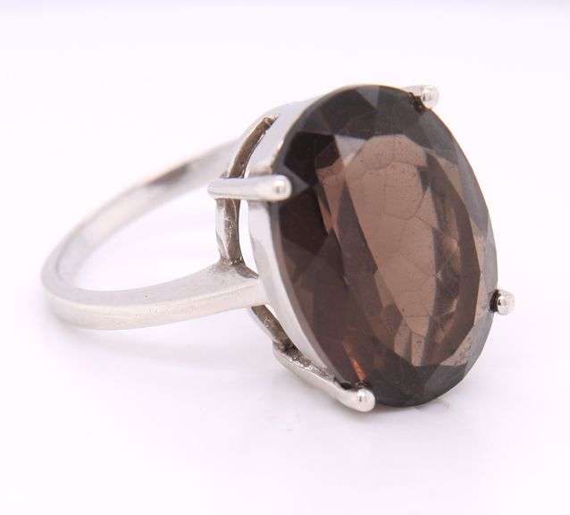 Sterling Silver Large Oval Smoky Quartz Ring