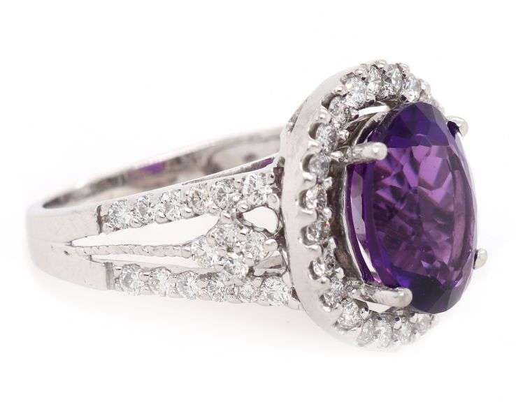 5.75ct Oval Amethyst and 1.10ctw Diamond Frame Ring in 14K