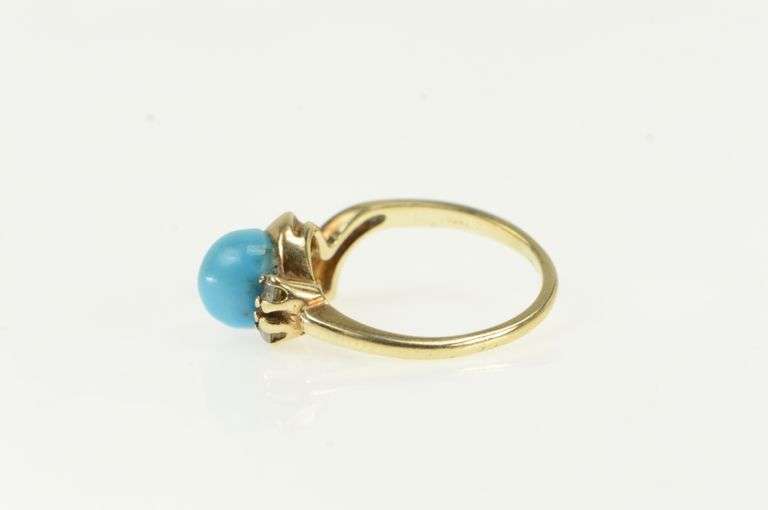 10K Yellow Gold Turquoise Diamond Accent Vintage Sphere Ring