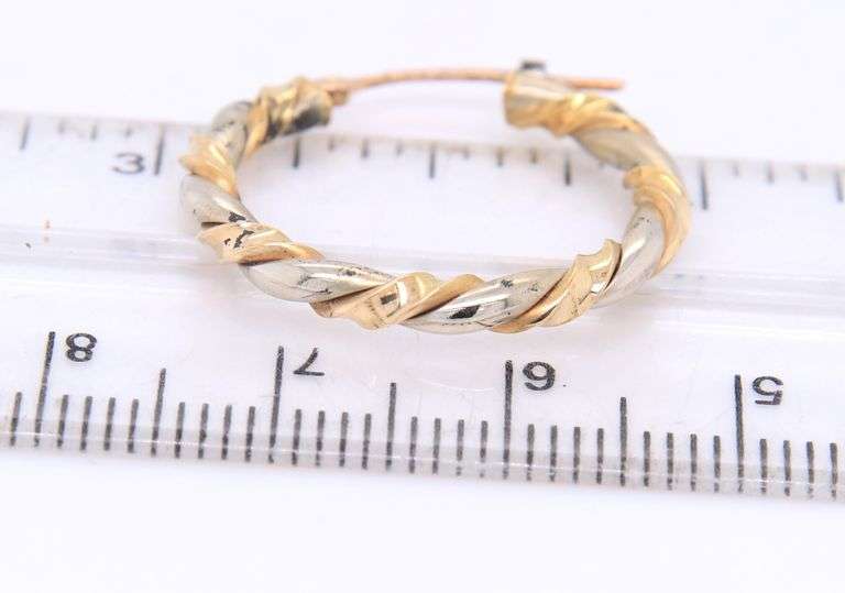 Handsome 18kt Two Tone Twsited Gold Hoop Earrings