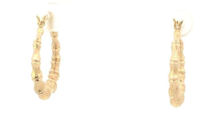 10K Yellow Gold 23.9mm Bamboo Vintage Statement Hoop Earrings