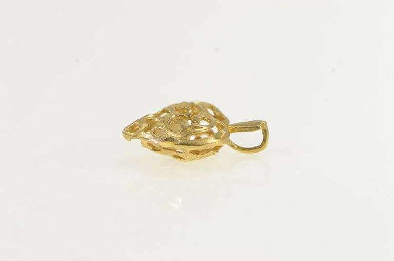 14K Yellow Gold Ornate Scroll Filigree Pearl Inset Heart Pendant