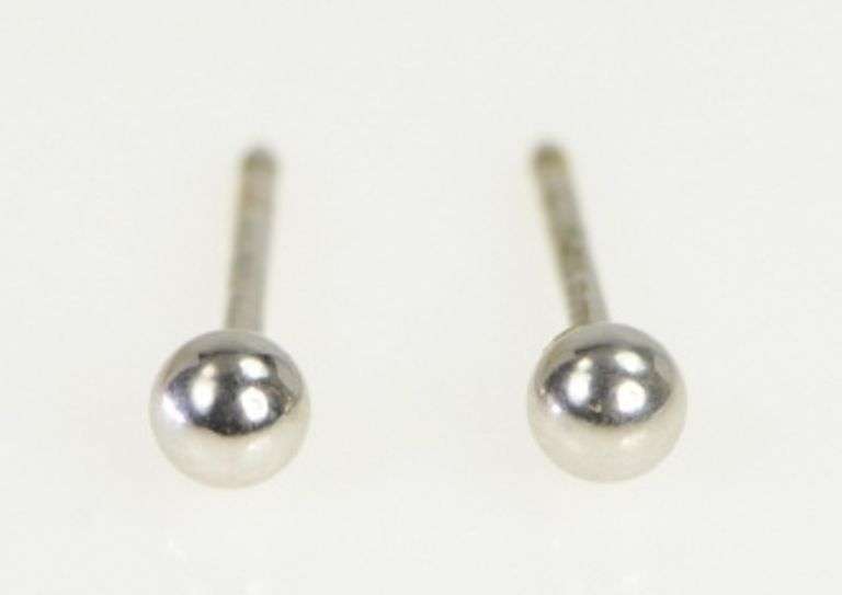 14K White Gold 2.8mm Ball Round Sphere Vintage Stud Earrings