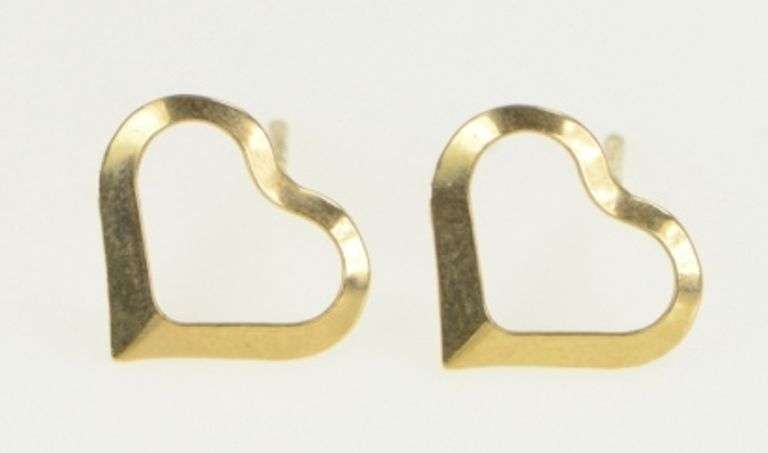 14K Yellow Gold Vintage Simple Heart Love Symbol Stud Earrings