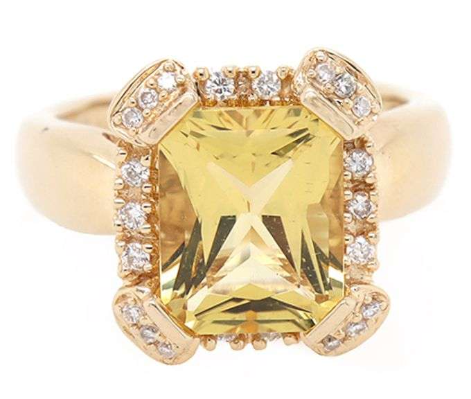 Radiant Cut Citrine and 0.25ctw Diamond Frame Ring in 14K