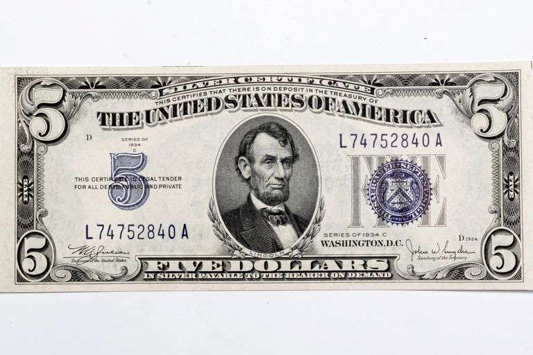1934 C CH Unc $5 Silver Certificate