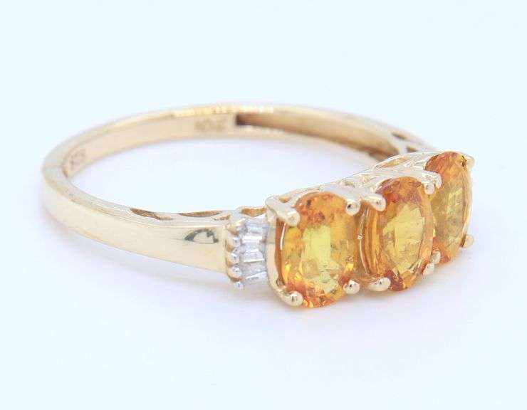 10KT Yellow Gold Yellow Topaz Three Stone Ring