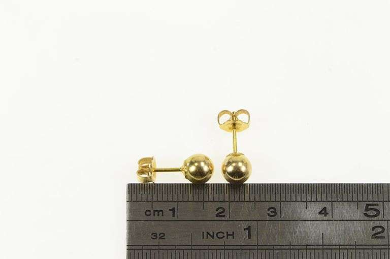 14K Yellow Gold 6.0mm Round Vintage Classic Ball Stud Earrings