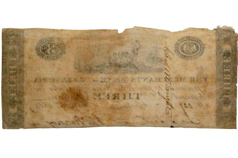 Scarce Known $3 1815 Virginia Merchants Bank Note