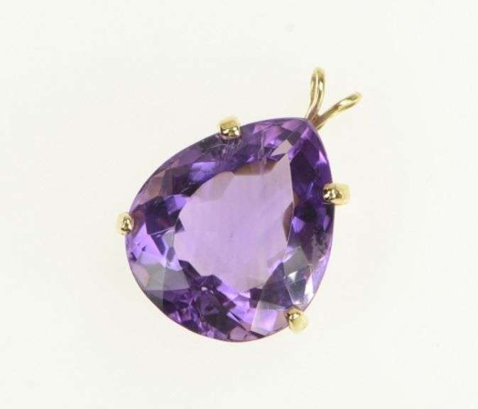 14K Yellow Gold Pear Amethyst Vintage Classic Statement Pendant