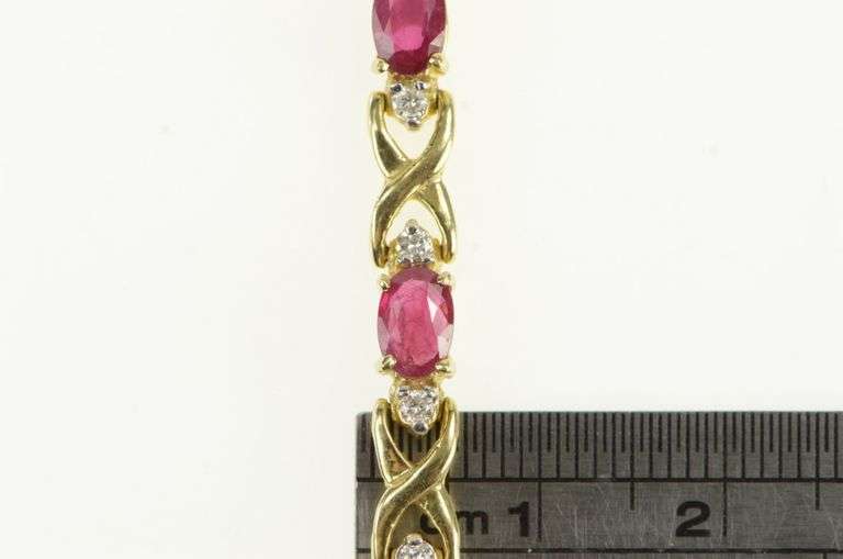 14K Yellow Gold 6.50 Ctw Oval Ruby Diamond Vintage Tennis Bracelet