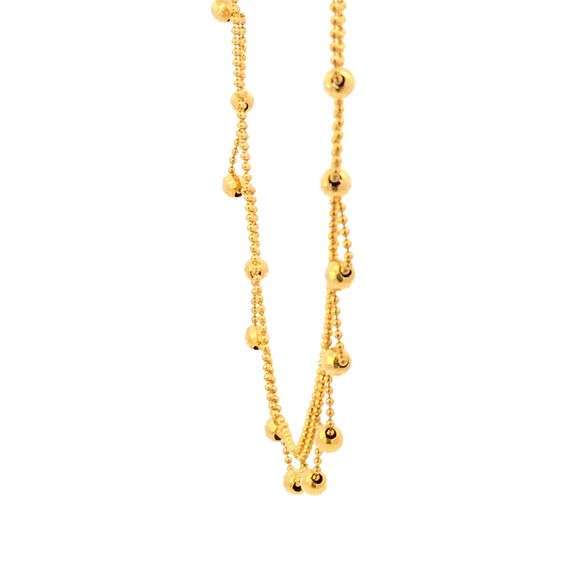 14K Yellow Gold Scalloped Ball Beaded Vintage Ornate Chain Necklace