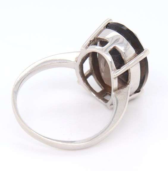 Sterling Silver Large Oval Smoky Quartz Ring