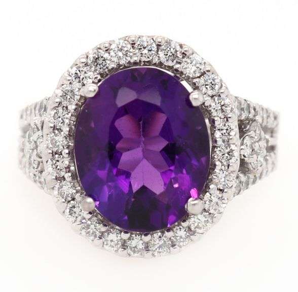 5.75ct Oval Amethyst and 1.10ctw Diamond Frame Ring in 14K