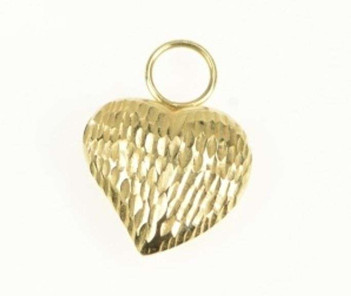 14K Yellow Gold Diamond Cut Heart Love Symbol Vintage Charm/Pendant