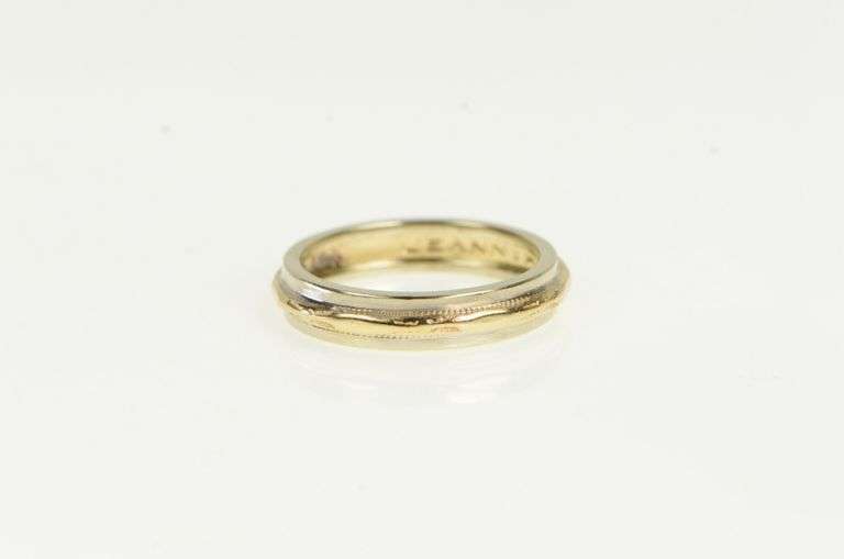 14K Yellow Gold 3.8mm Vintage Two Tone Wedding Band Ring