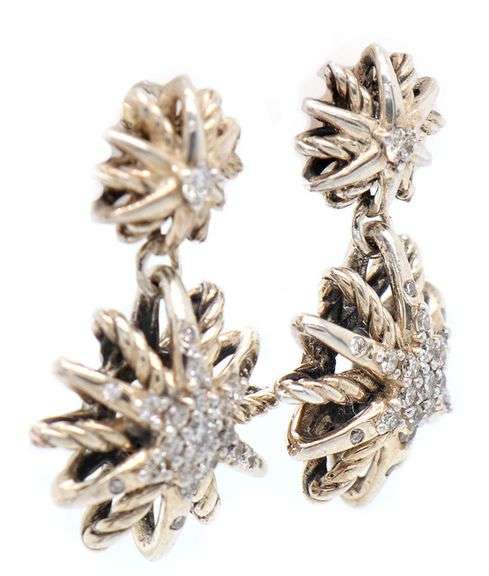 David Yurman Diamond Starburst Double Drop Earrings in Sterling