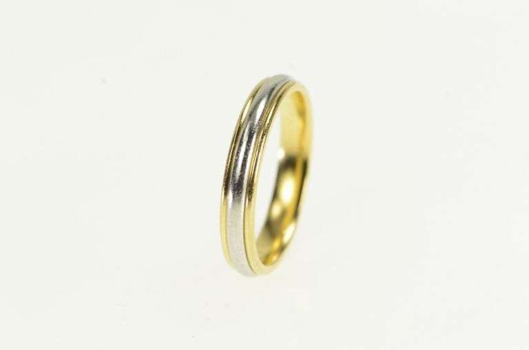18K Yellow Gold Platinum 4mm Two Tone Classic Wedding Band Ring