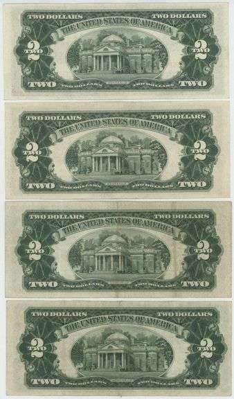 4 Series of 1953 $2 Red Seal STAR notes in AU & CU