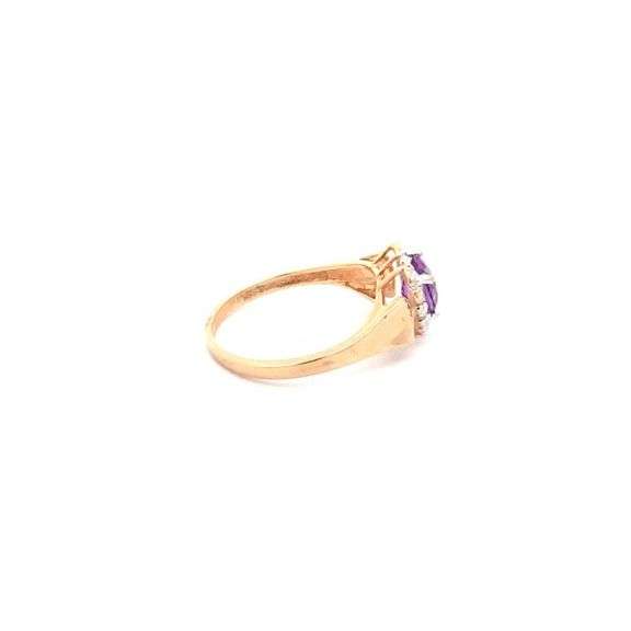 10K Yellow Gold Heart Amethyst Diamond Accent Love Ring