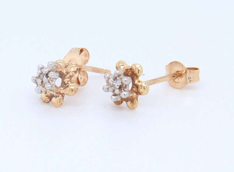 10KT Yellow Gold Three Set Stud Earrings