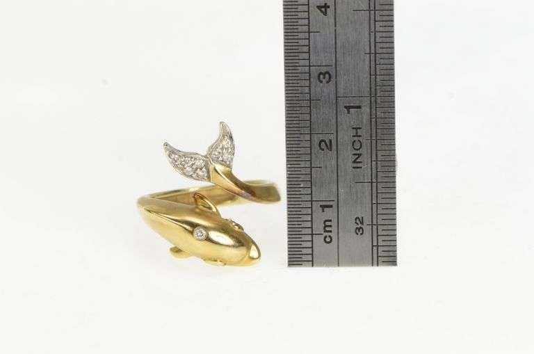 14K Yellow Gold Diamond Emerald Dolphin Wrap Statement Ring