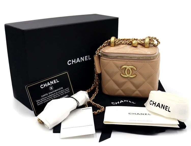 Chanel, Mini Vanity Case, Beige, Leather (Box, Papers, Tag & Dust Bag)