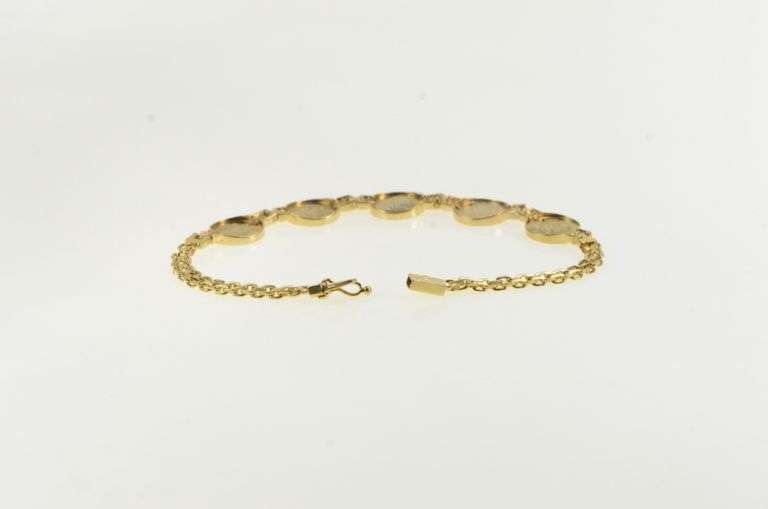 14K Yellow Gold Queen Elizabeth 1988 Tribute Coin Chain Bracelet
