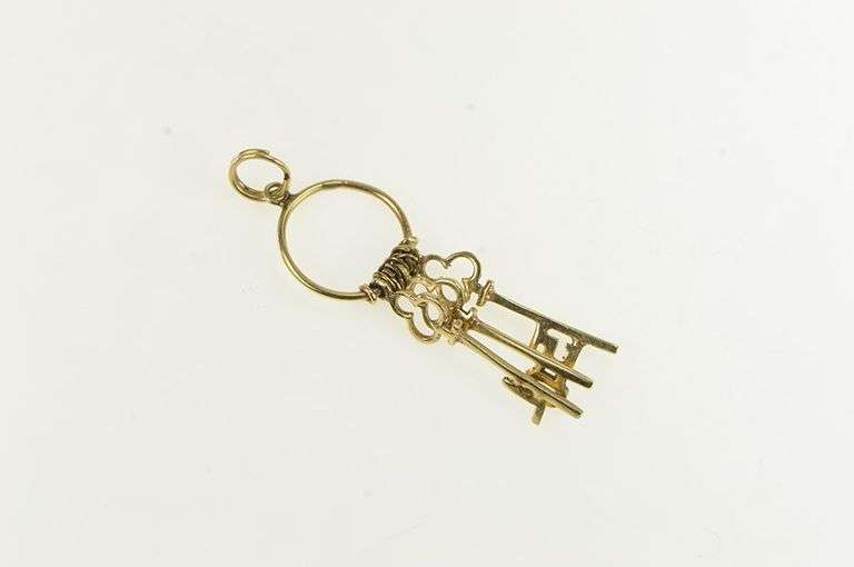 14K Yellow Gold S O L Initial Monogram Skeleton Key Ring Charm/Pendant