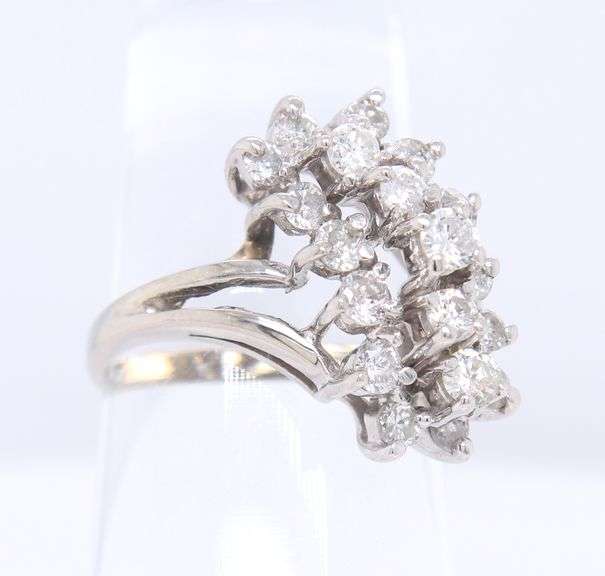 Sparkling White Gold Diamond Waterfall Ring
