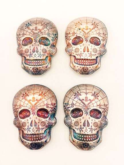 GROUP LOT OF 4X 10oz FINE SILVER SKULL- 40.0 OZ OF .999 SILVER!