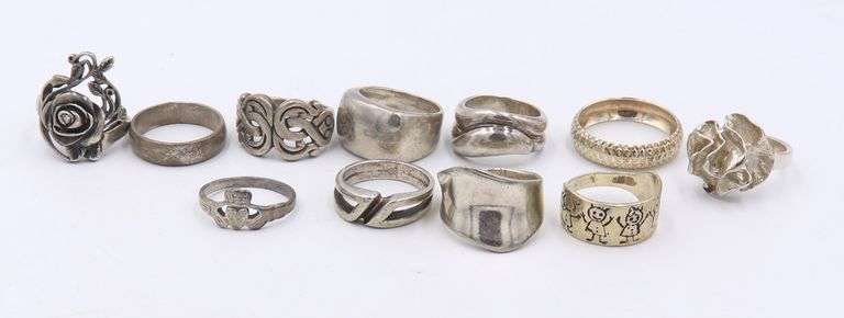 Group Lot of 11 Vintage 925 Sterling Silver Rings