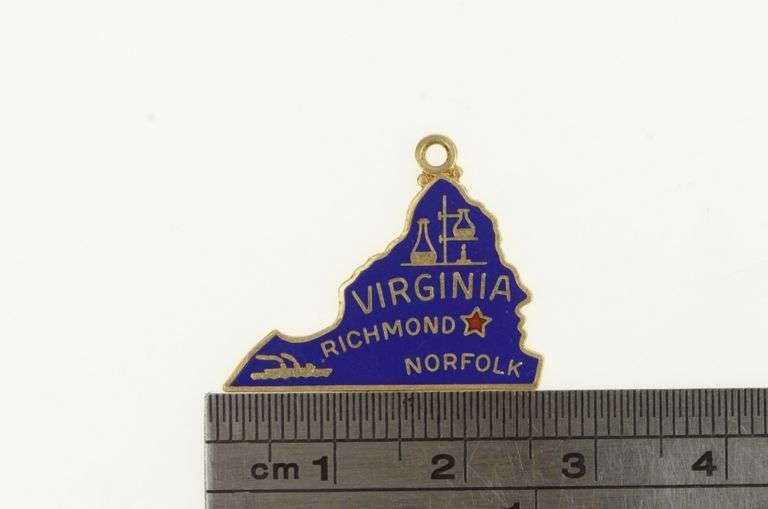 14K Yellow Gold Virginia Enamel Map Travel State Shape Charm/Pendant