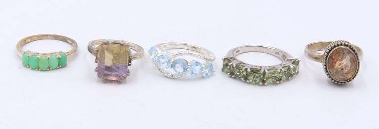 Sterling Silver Mixed Gemstone Ring Lot