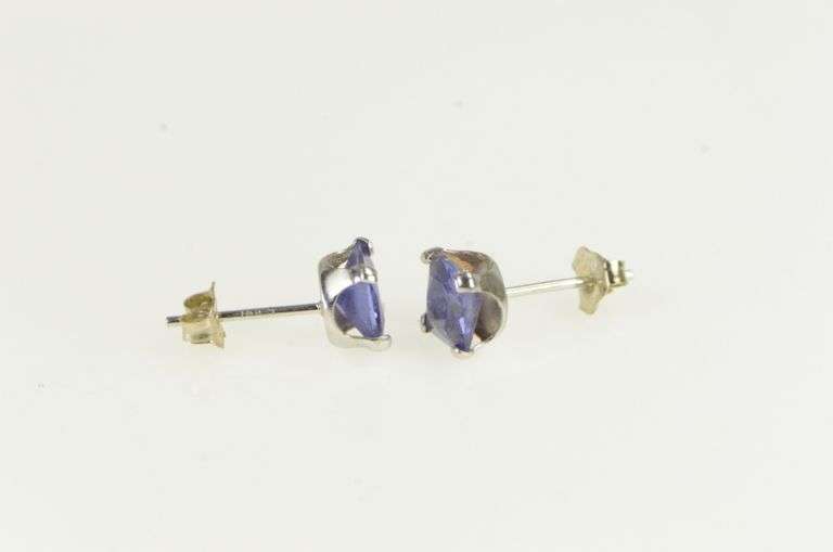 10K White Gold Princess Cut Iolite Solitaire Square Stud Earrings