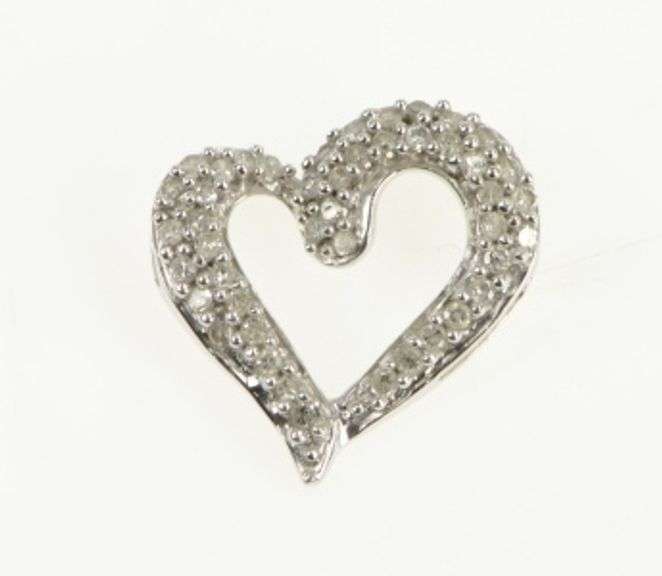 10K White Gold Pave Diamond Encrusted Heart Valentine Charm/Pendant