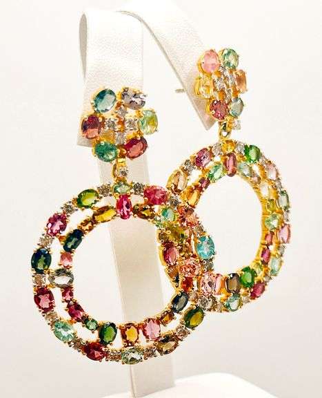 FANCY 24.00 CARAT TOURMALINE AND DIAMOND CHANDELIER EARRINGS