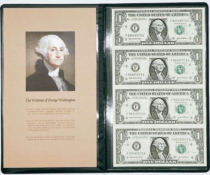 Uncut Currency Sheet 4 x $1 2003A UNC