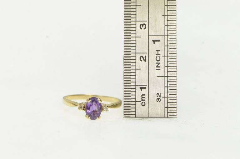 14K Yellow Gold Oval Amethyst Diamond Accent Statement Ring
