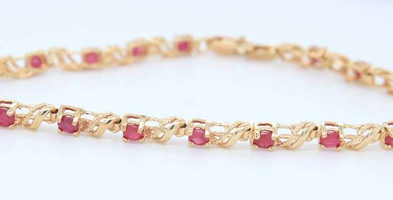 10KT Yello Gold Red Spinel Tennis Bracelet