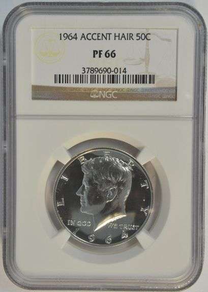 Superb Gem Proof 1964 Accent Hair Kennedy Half Dollar. NGC PF66