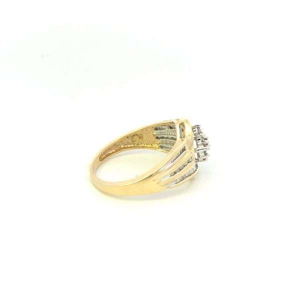 10K Yellow Gold Vintage Diamond Cluster Bypass Statement Ring