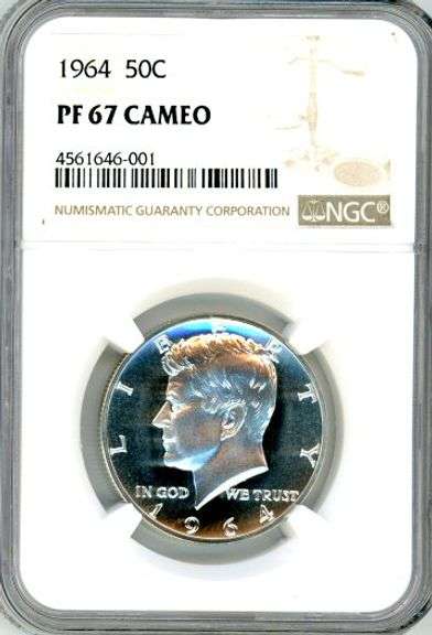 1964 Silver Kennedy Half Dollar in NGC PF67 CAMEO