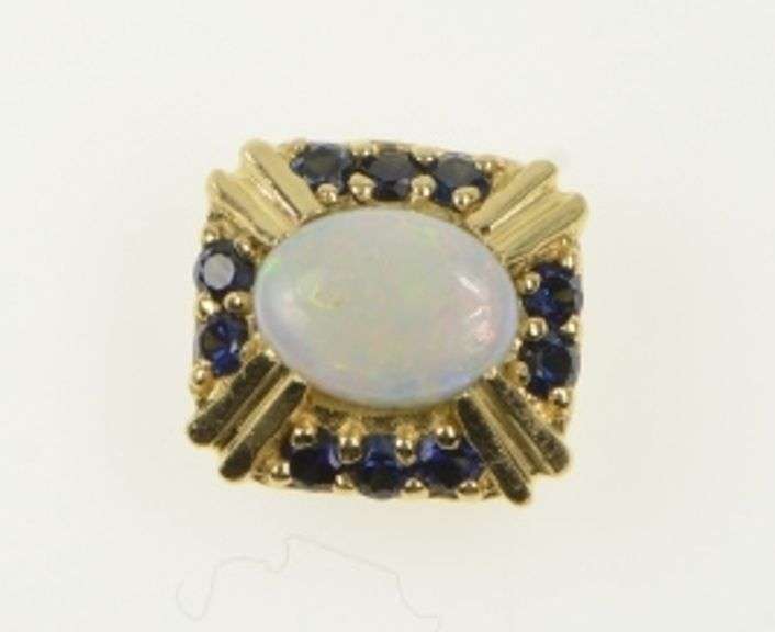 14K Yellow Gold Natural Opal Sapphire Slide Bracelet Charm/Pendant